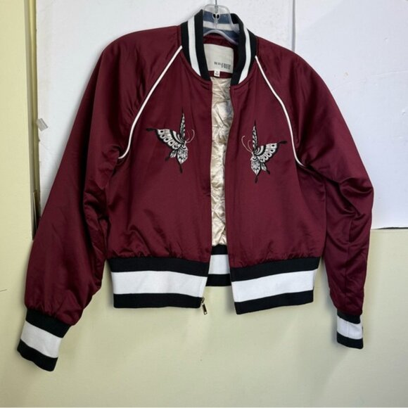 Aritzia WilfredFree Toulin Embroidered Satin Bomber Jacket Quilted Pockets Zip M - Picture 3 of 16